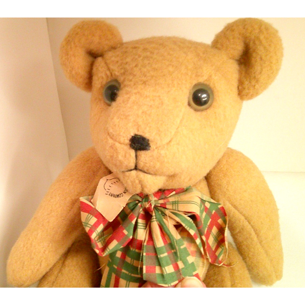 The Acorn Company Vintage Amish Jointed Teddy Bear with Plaid Bow - Picture 3 of 5